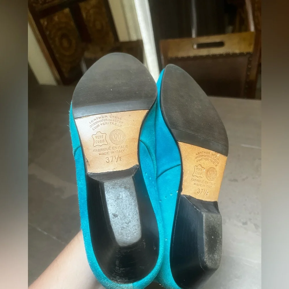 Vintage Neiman Marcus Teal Suede Knee Length Boots Size 37.5